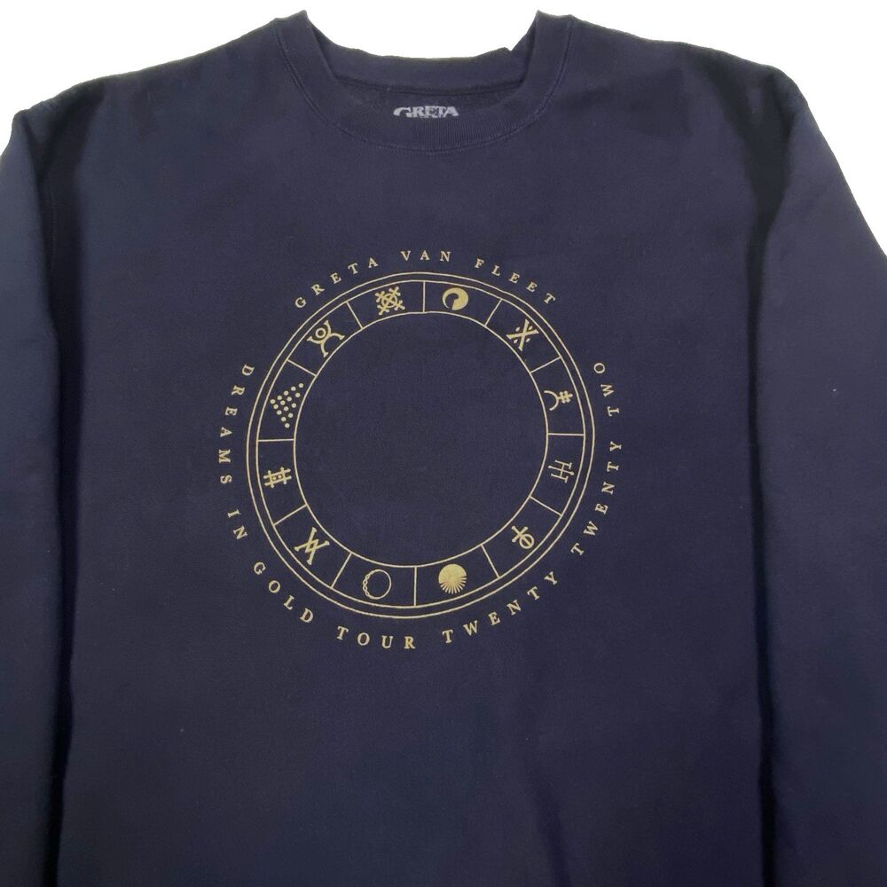 Greta Van Fleet Dreams in Gold Band Tour 2022 Navy Crewneck Sweatshirt Size XL